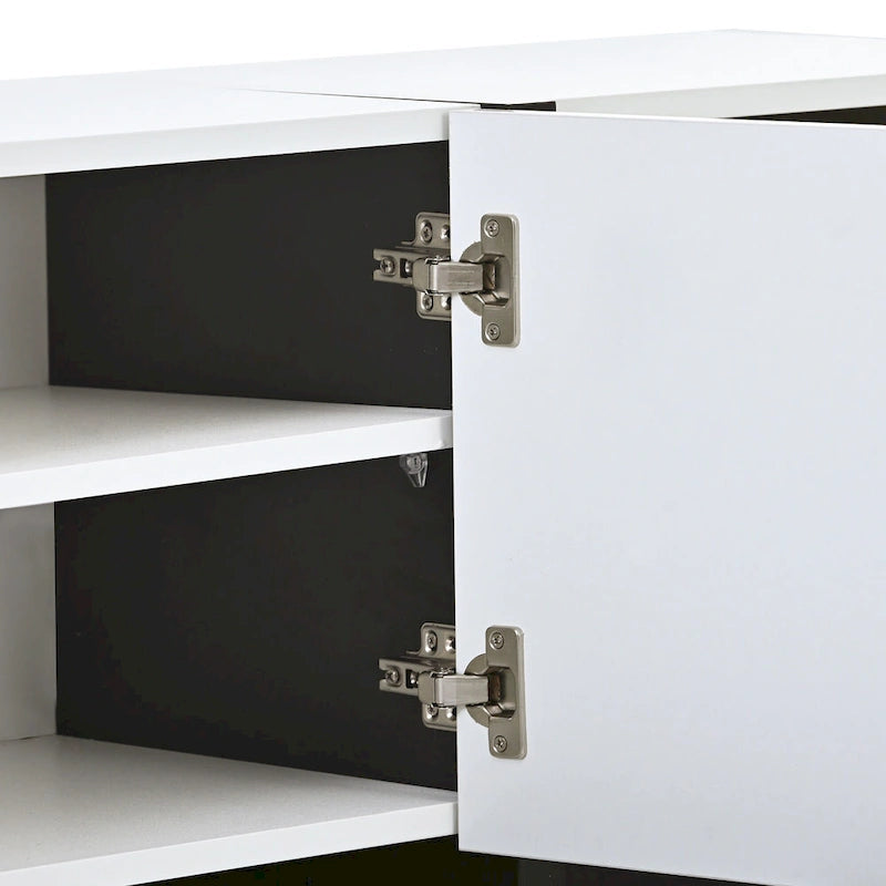 Meuble TV blanc de 74 po avec fini lustré et rangement, pour téléviseurs jusqu'à 80 po