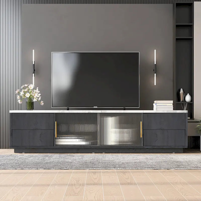 Meuble TV de 160 cm avec 4 tiroirs et grand meuble de rangement pour TV jusqu'à 70 pouces