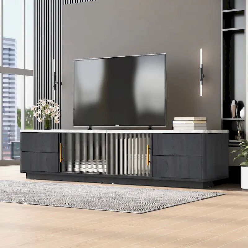 Meuble TV de 160 cm avec 4 tiroirs et grand meuble de rangement pour TV jusqu'à 70 pouces