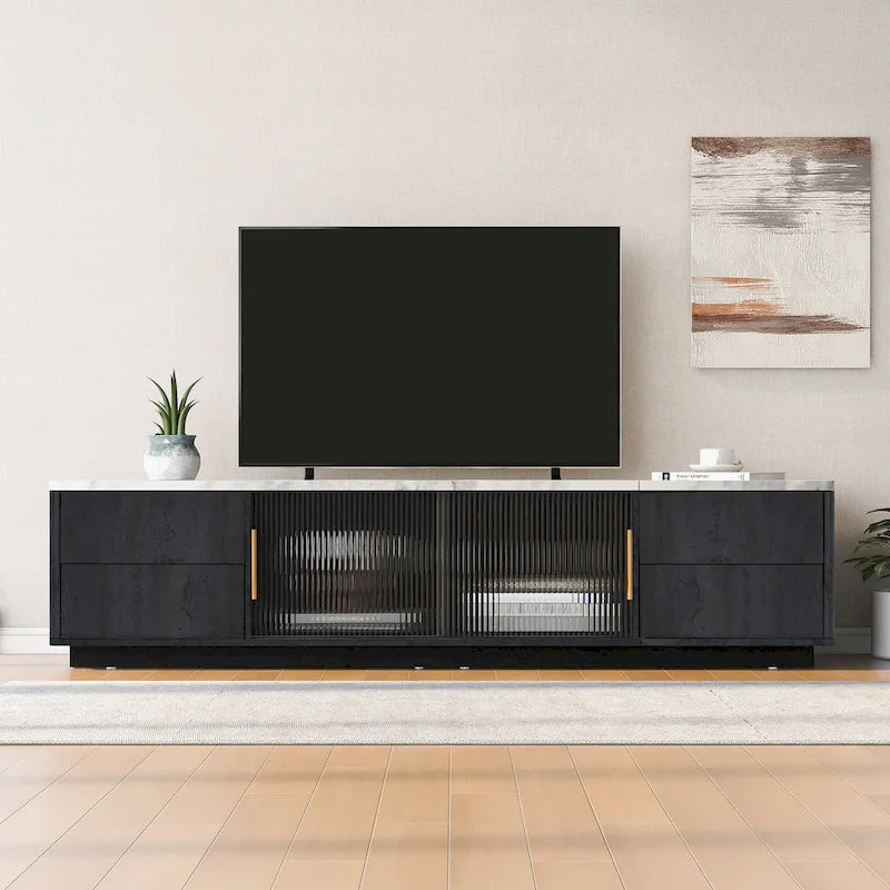 Meuble TV de 160 cm avec 4 tiroirs et grand meuble de rangement pour TV jusqu'à 70 pouces