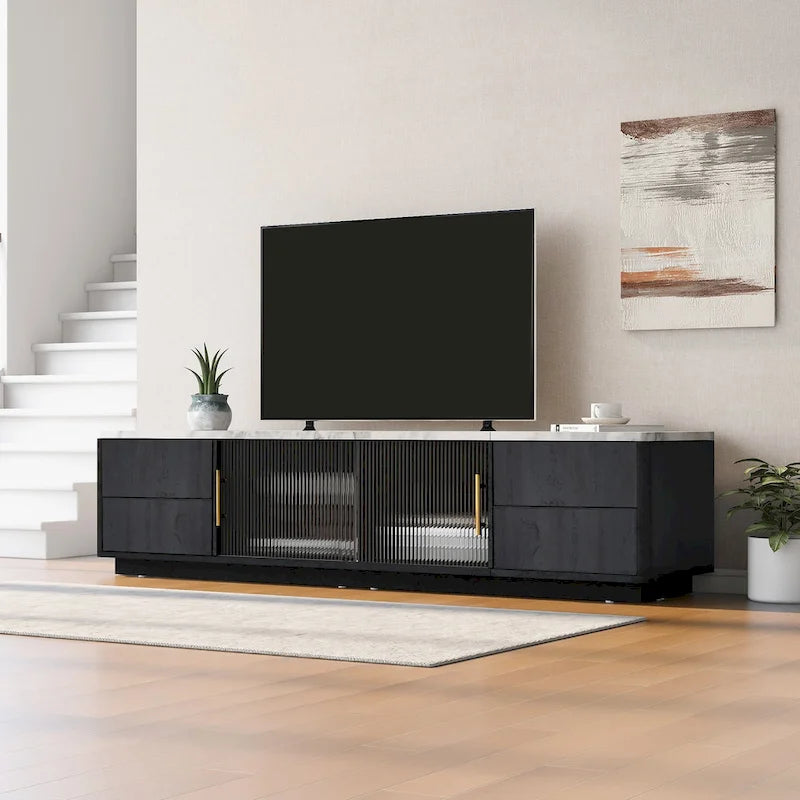 Meuble TV de 160 cm avec 4 tiroirs et grand meuble de rangement pour TV jusqu'à 70 pouces