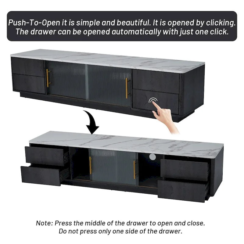 Meuble TV de 160 cm avec 4 tiroirs et grand meuble de rangement pour TV jusqu'à 70 pouces