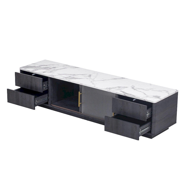 Meuble TV de 160 cm avec 4 tiroirs et grand meuble de rangement pour TV jusqu'à 70 pouces
