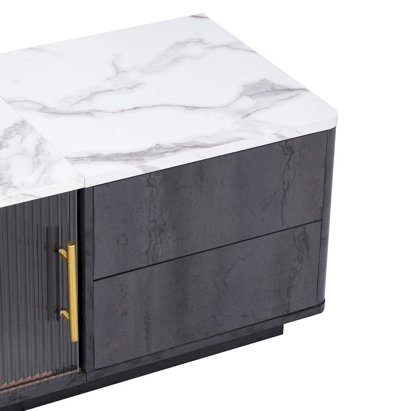 Meuble TV de 160 cm avec 4 tiroirs et grand meuble de rangement pour TV jusqu'à 70 pouces