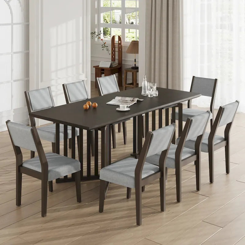 Ensemble de salle à manger de style ferme 9 pièces avec table extensible et 8 chaises