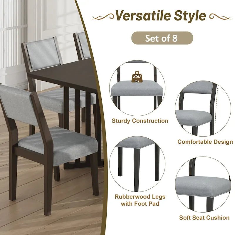 Ensemble de salle à manger de style ferme 9 pièces avec table extensible et 8 chaises