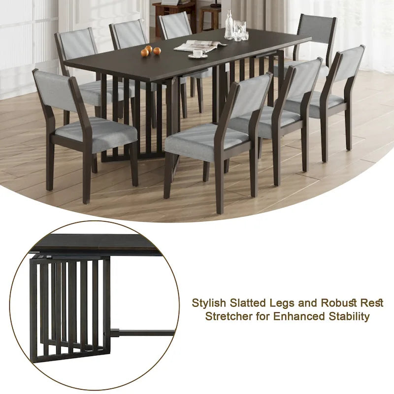 Ensemble de salle à manger de style ferme 9 pièces avec table extensible et 8 chaises