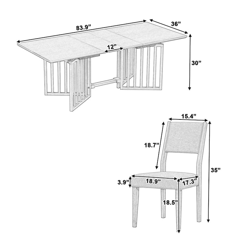 Ensemble de salle à manger de style ferme 9 pièces avec table extensible et 8 chaises