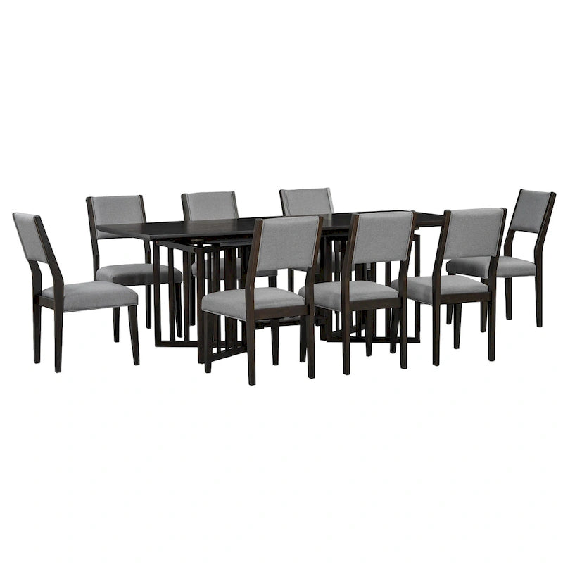 Ensemble de salle à manger de style ferme 9 pièces avec table extensible et 8 chaises