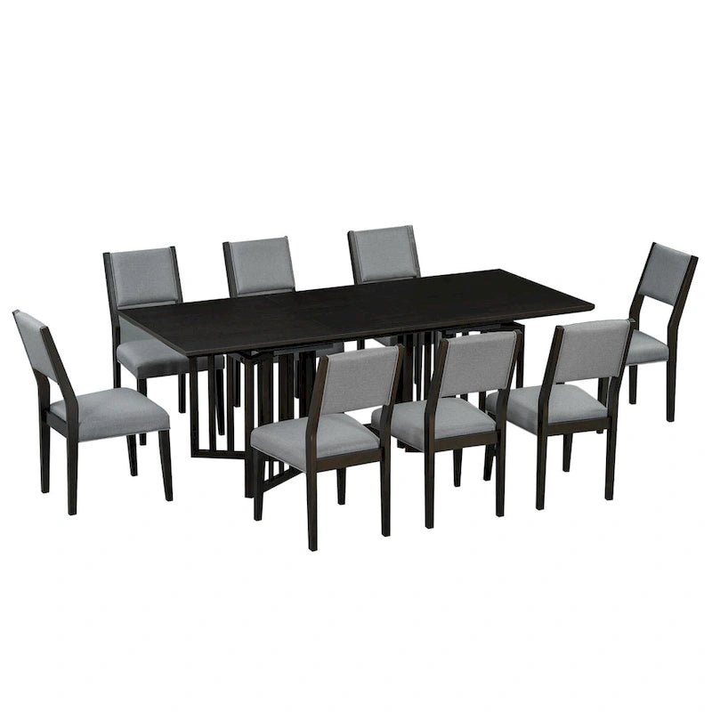 Ensemble de salle à manger de style ferme 9 pièces avec table extensible et 8 chaises