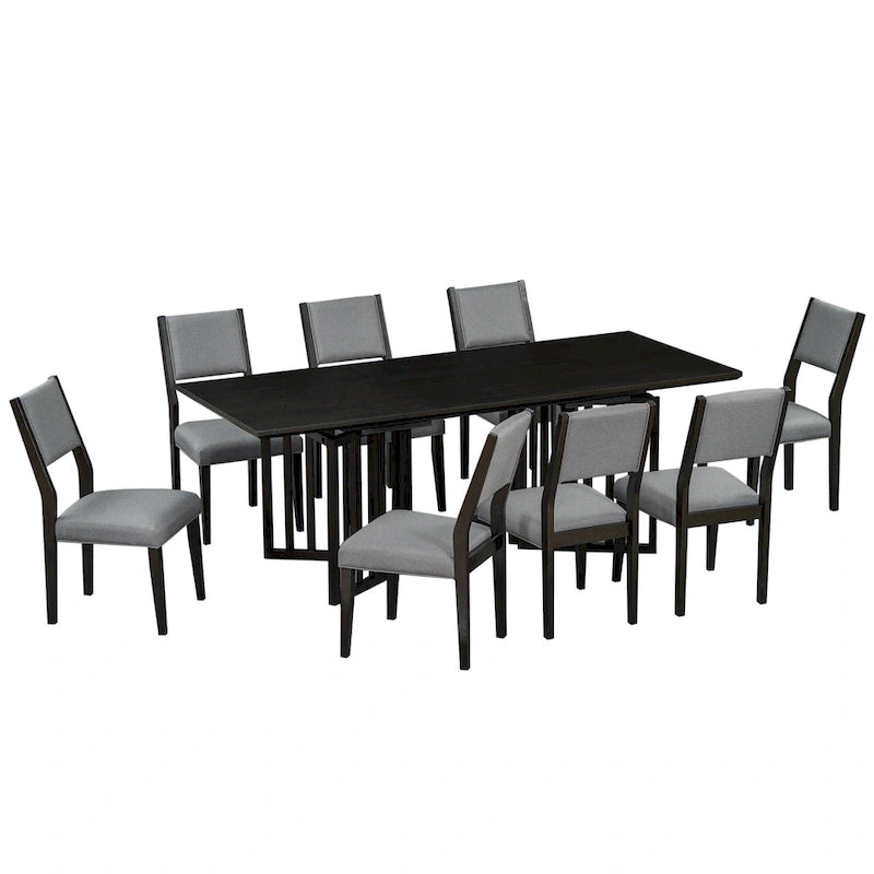 Ensemble de salle à manger de style ferme 9 pièces avec table extensible et 8 chaises