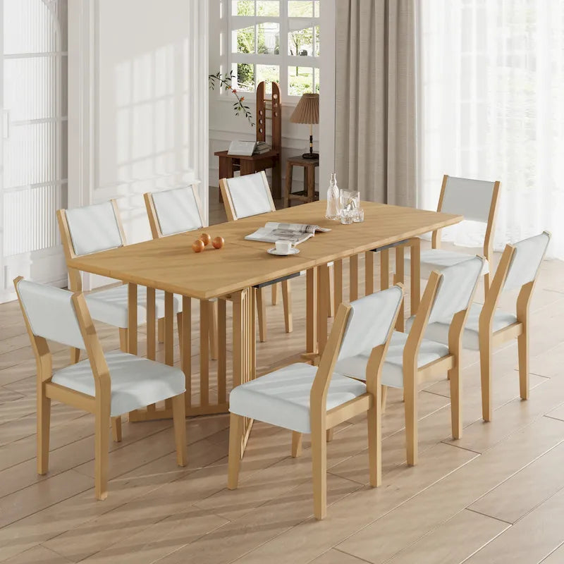 Ensemble de salle à manger de style ferme 9 pièces avec table extensible et 8 chaises