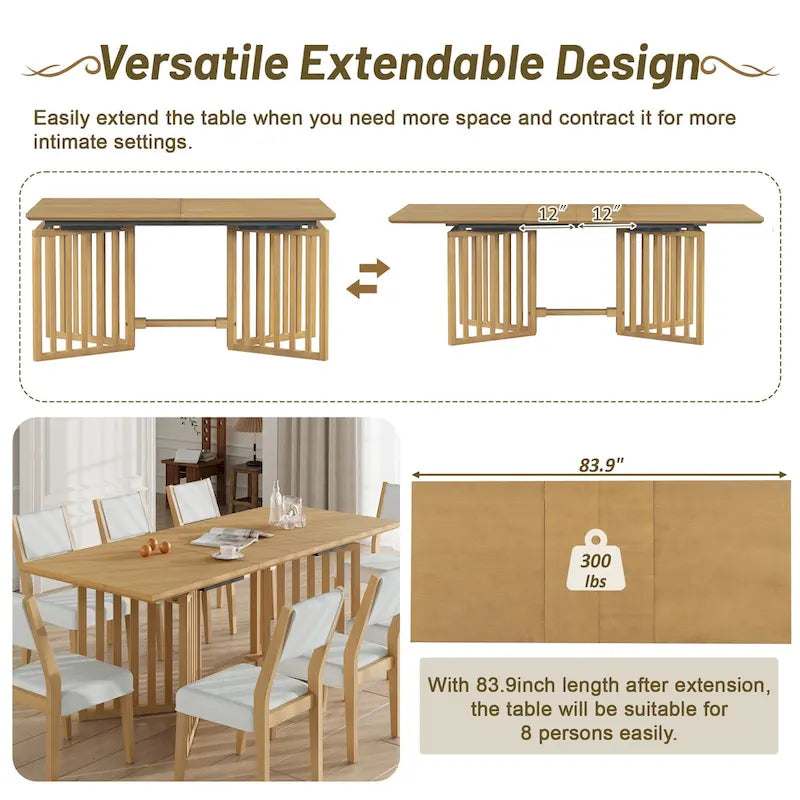 Ensemble de salle à manger de style ferme 9 pièces avec table extensible et 8 chaises