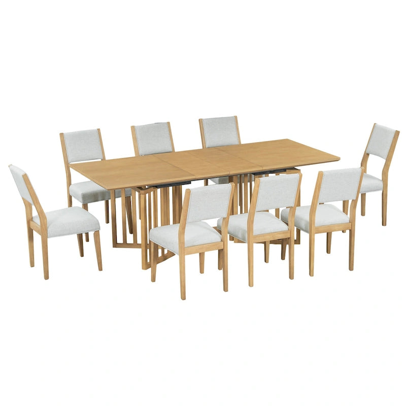 Ensemble de salle à manger de style ferme 9 pièces avec table extensible et 8 chaises