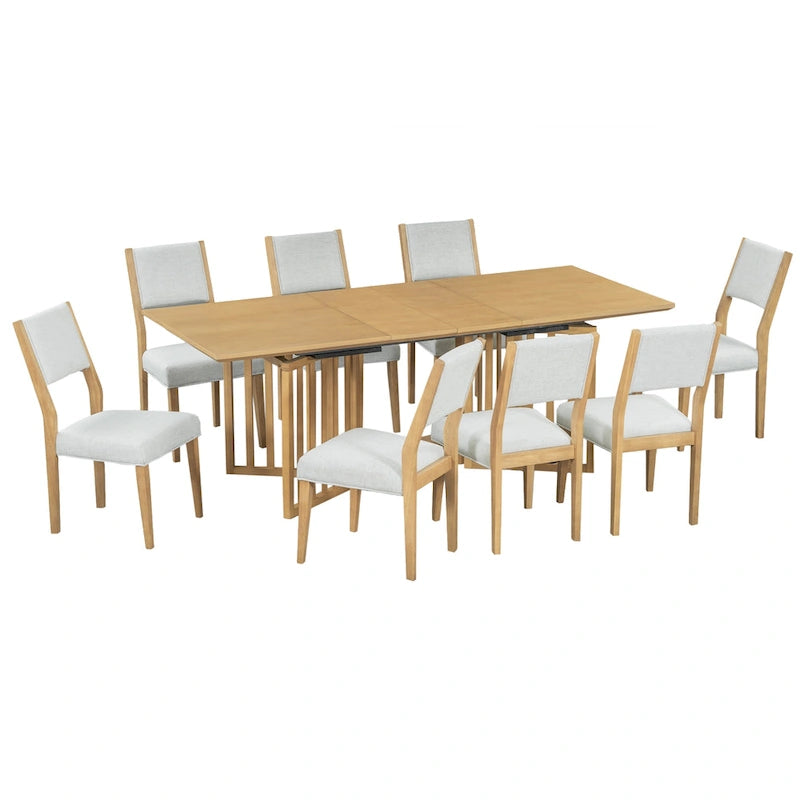 Ensemble de salle à manger de style ferme 9 pièces avec table extensible et 8 chaises