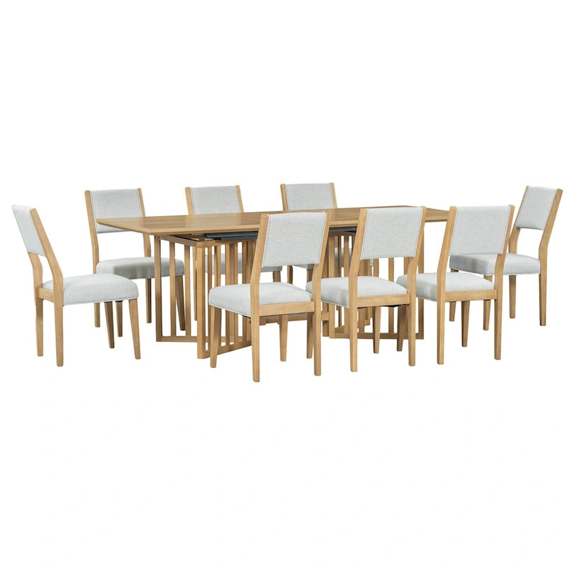 Ensemble de salle à manger de style ferme 9 pièces avec table extensible et 8 chaises