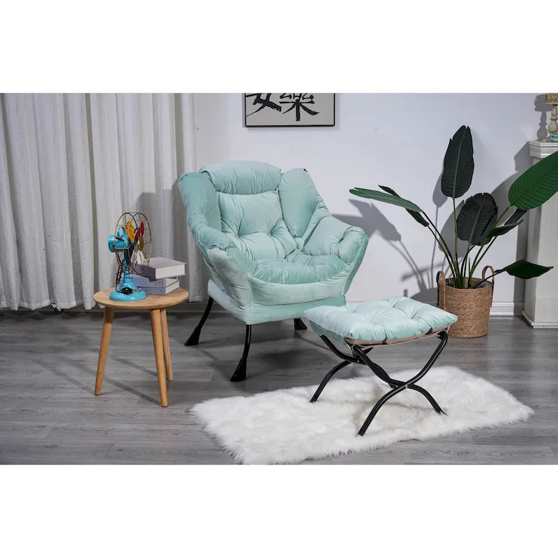 Fauteuil rembourré vert 22,35 avec pochette latérale