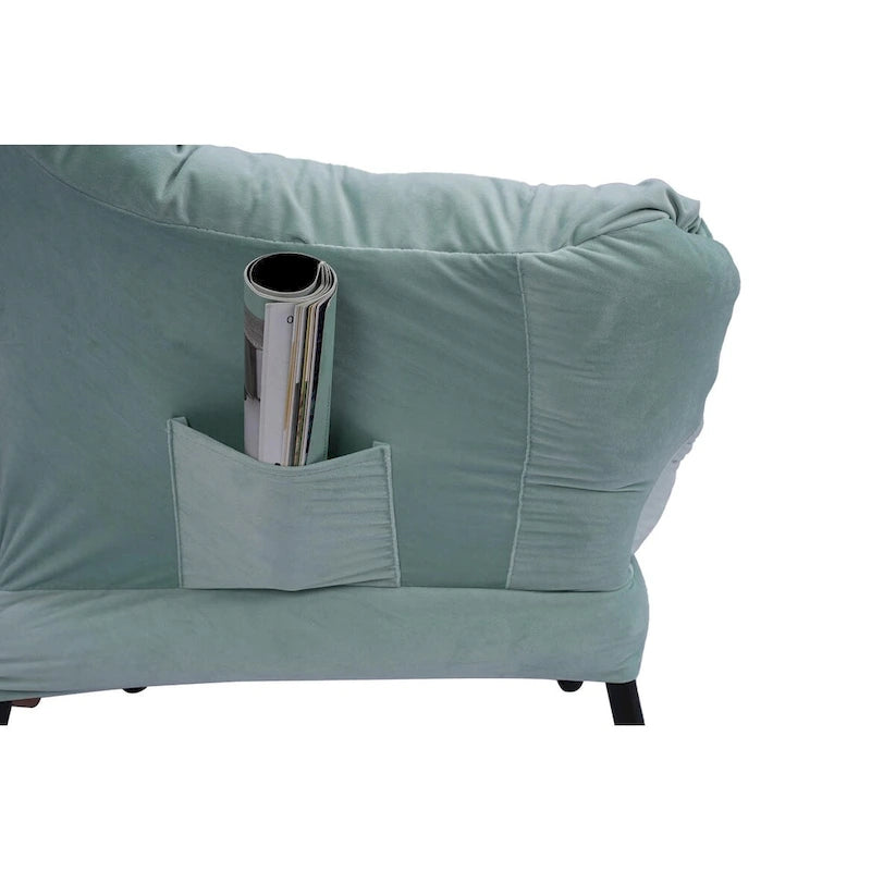 Fauteuil rembourré vert 22,35 avec pochette latérale