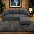 Canapé d'angle en polyester en forme de L de 255 cm avec canapé convertible 4 places, pouf et coussins à ressorts ensachés (capacité de 136 kg)