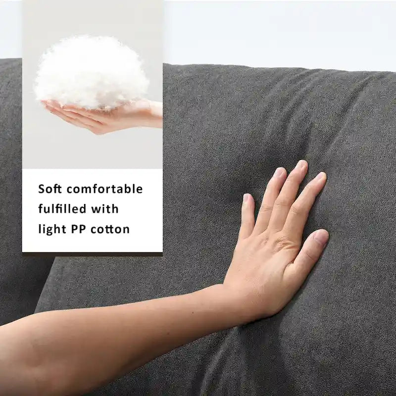 Canapé d'angle en polyester en forme de L de 255 cm avec canapé convertible 4 places, pouf et coussins à ressorts ensachés (capacité de 136 kg)