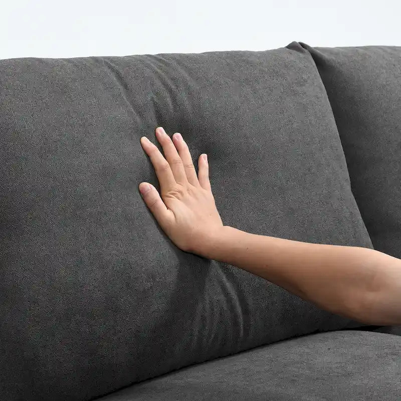 Canapé d'angle en polyester en forme de L de 255 cm avec canapé convertible 4 places, pouf et coussins à ressorts ensachés (capacité de 136 kg)