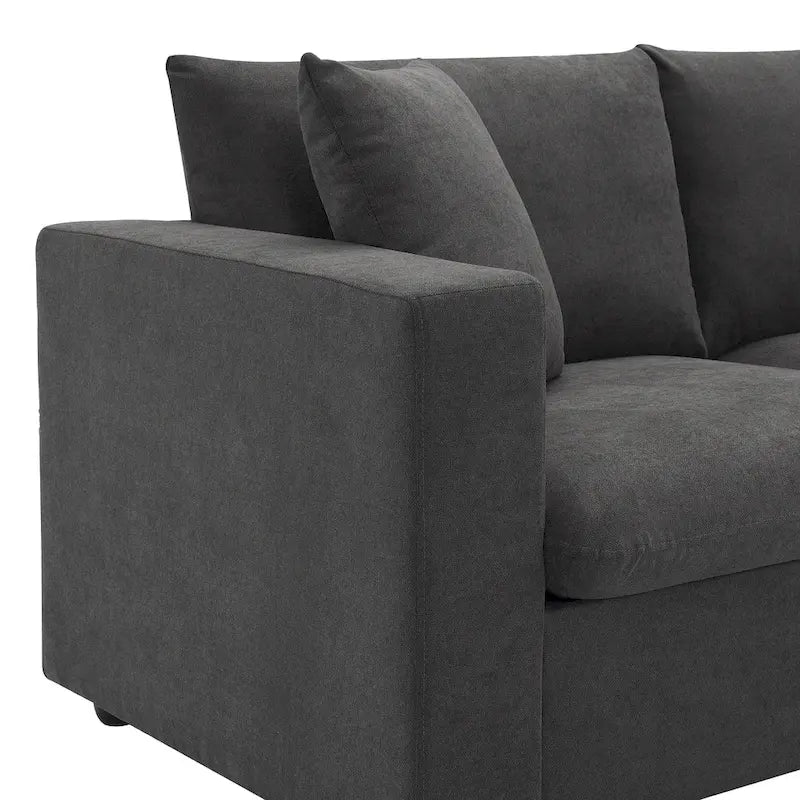 Canapé d'angle en polyester en forme de L de 255 cm avec canapé convertible 4 places, pouf et coussins à ressorts ensachés (capacité de 136 kg)