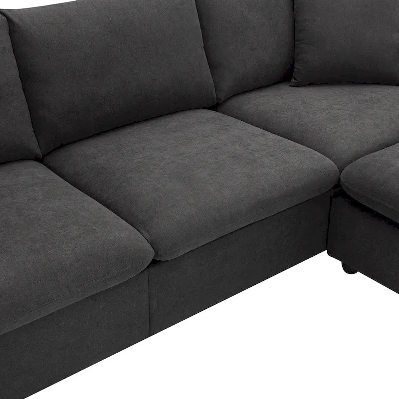 Canapé d'angle en polyester en forme de L de 255 cm avec canapé convertible 4 places, pouf et coussins à ressorts ensachés (capacité de 136 kg)
