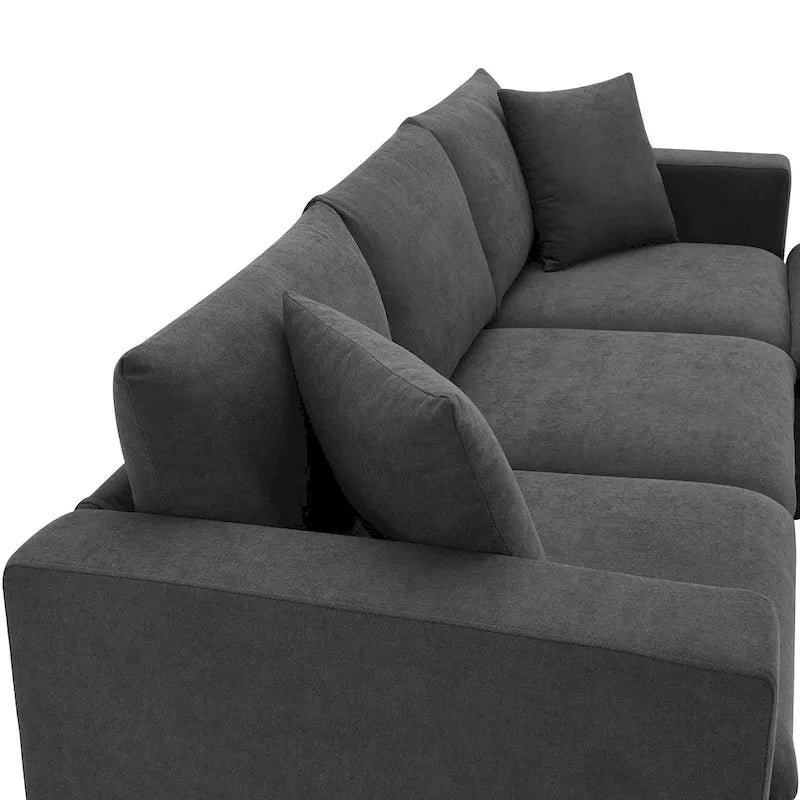 Canapé d'angle en polyester en forme de L de 255 cm avec canapé convertible 4 places, pouf et coussins à ressorts ensachés (capacité de 136 kg)