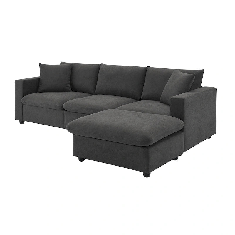 Canapé d'angle en polyester en forme de L de 255 cm avec canapé convertible 4 places, pouf et coussins à ressorts ensachés (capacité de 136 kg)