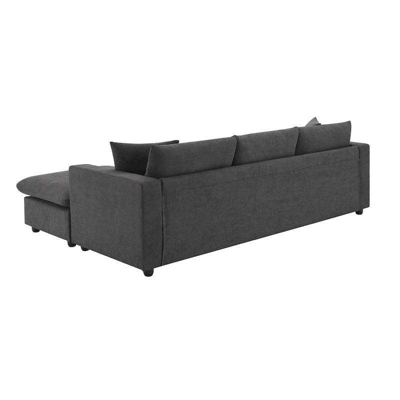 Canapé d'angle en polyester en forme de L de 255 cm avec canapé convertible 4 places, pouf et coussins à ressorts ensachés (capacité de 136 kg)