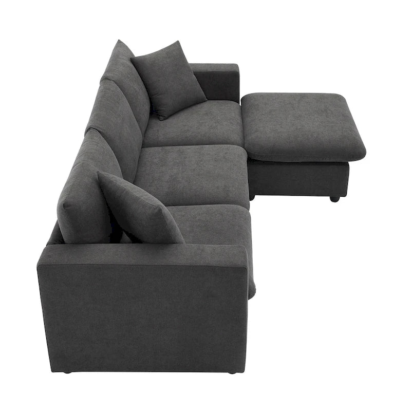 Canapé d'angle en polyester en forme de L de 255 cm avec canapé convertible 4 places, pouf et coussins à ressorts ensachés (capacité de 136 kg)