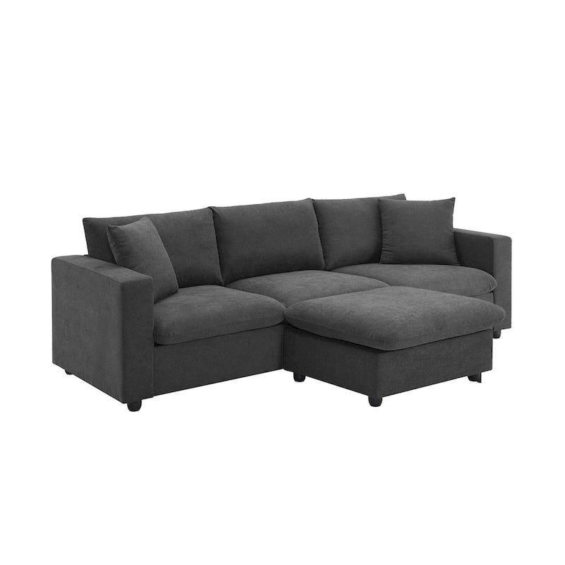 Canapé d'angle en polyester en forme de L de 255 cm avec canapé convertible 4 places, pouf et coussins à ressorts ensachés (capacité de 136 kg)