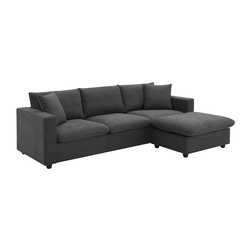 Canapé d'angle en polyester en forme de L de 255 cm avec canapé convertible 4 places, pouf et coussins à ressorts ensachés (capacité de 136 kg)