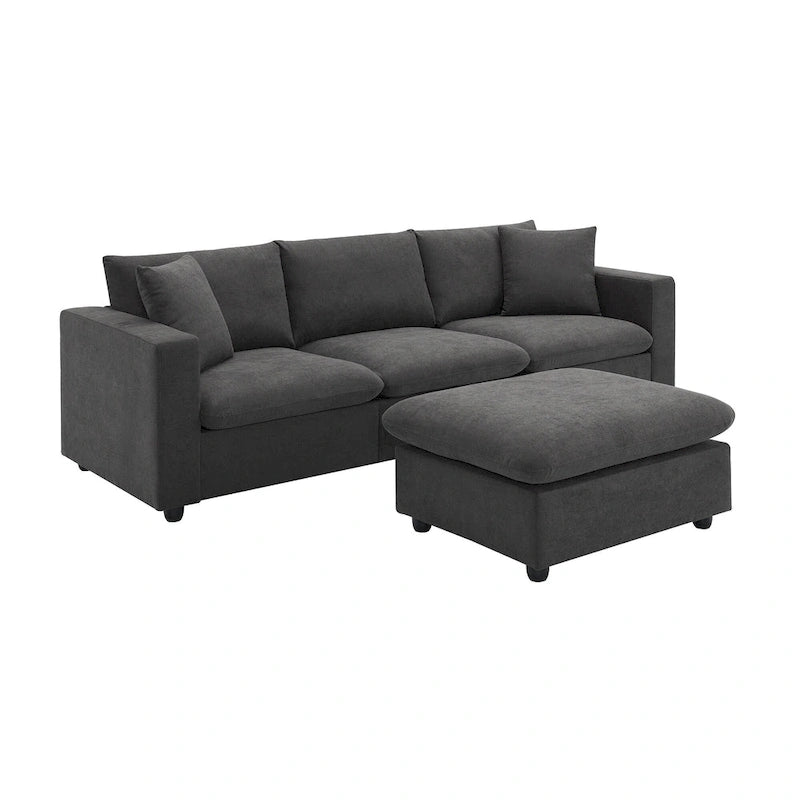 Canapé d'angle en polyester en forme de L de 255 cm avec canapé convertible 4 places, pouf et coussins à ressorts ensachés (capacité de 136 kg)