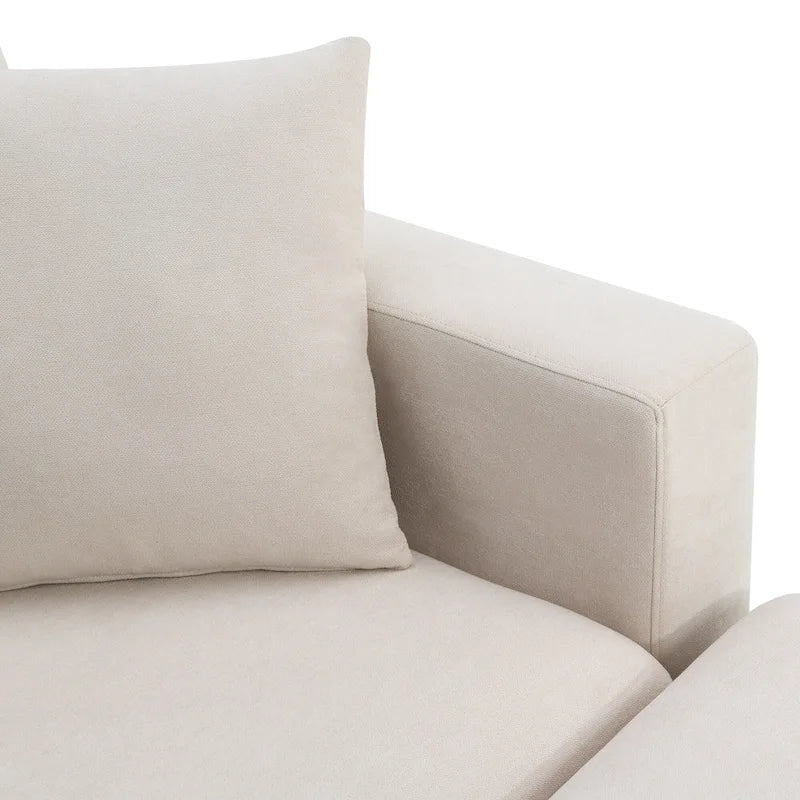 Canapé d'angle en polyester en forme de L de 255 cm avec canapé convertible 4 places, pouf et coussins à ressorts ensachés (capacité de 136 kg)