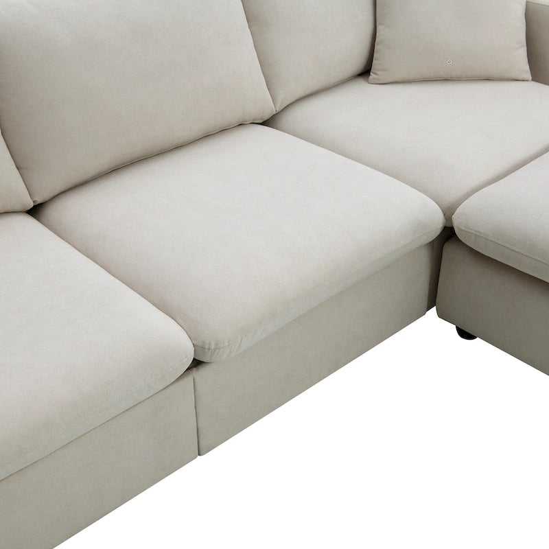 Canapé d'angle en polyester en forme de L de 255 cm avec canapé convertible 4 places, pouf et coussins à ressorts ensachés (capacité de 136 kg)