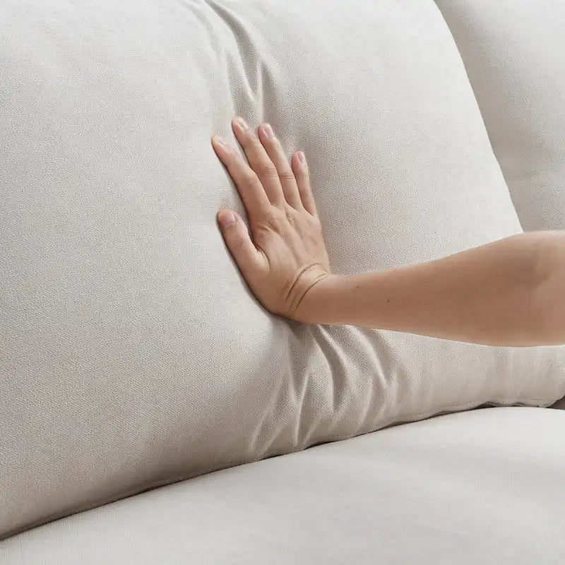 Canapé d'angle en polyester en forme de L de 255 cm avec canapé convertible 4 places, pouf et coussins à ressorts ensachés (capacité de 136 kg)