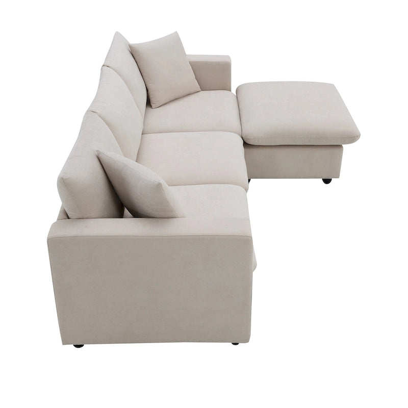 Canapé d'angle en polyester en forme de L de 255 cm avec canapé convertible 4 places, pouf et coussins à ressorts ensachés (capacité de 136 kg)
