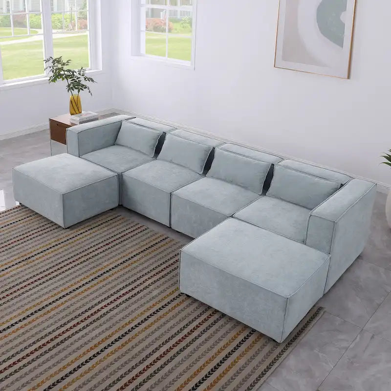 Canapé sectionnel modulaire en forme de U en chenille, 6 pièces, avec 2 poufs amovibles et design à combinaison libre