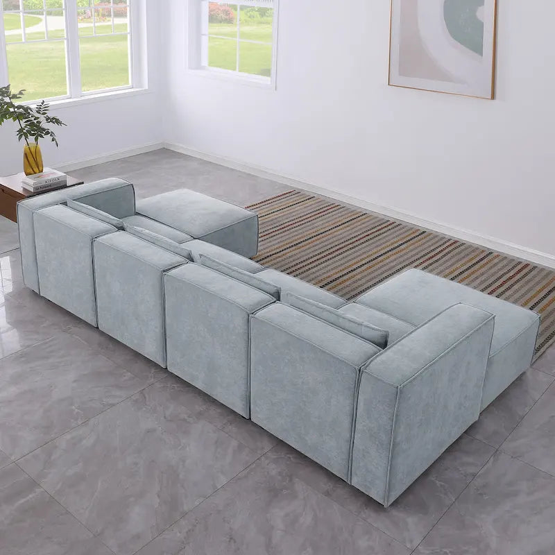 Canapé sectionnel modulaire en forme de U en chenille, 6 pièces, avec 2 poufs amovibles et design à combinaison libre