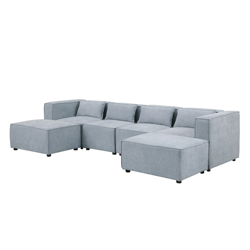 Canapé sectionnel modulaire en forme de U en chenille, 6 pièces, avec 2 poufs amovibles et design à combinaison libre