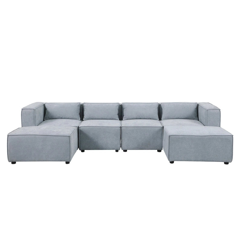 Canapé sectionnel modulaire en forme de U en chenille, 6 pièces, avec 2 poufs amovibles et design à combinaison libre