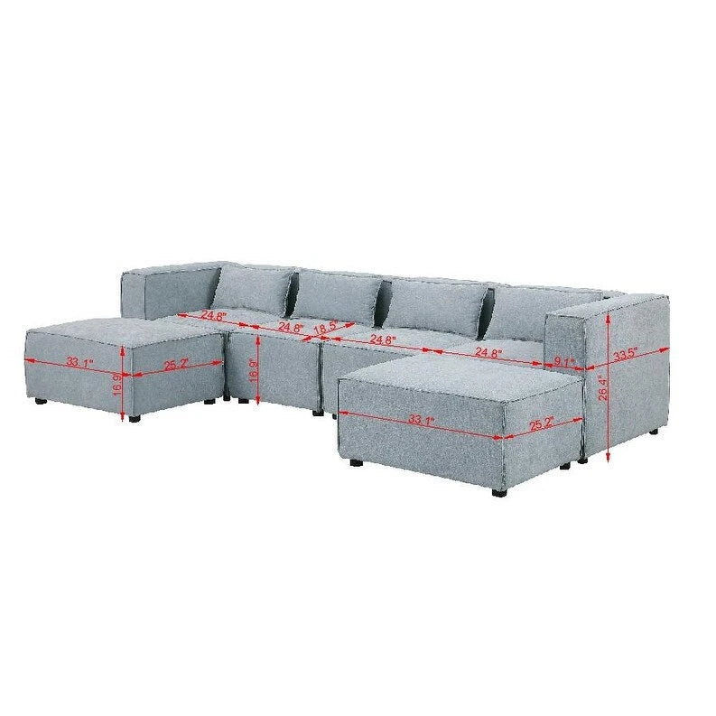 Canapé sectionnel modulaire en forme de U en chenille, 6 pièces, avec 2 poufs amovibles et design à combinaison libre