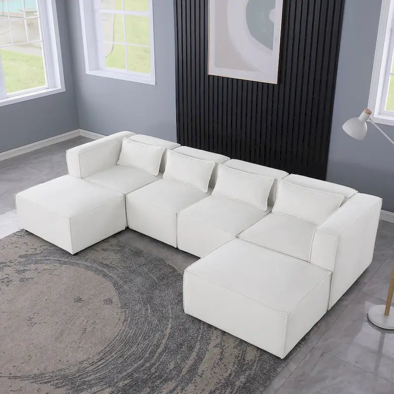Canapé sectionnel modulaire en forme de U en chenille, 6 pièces, avec 2 poufs amovibles et design à combinaison libre