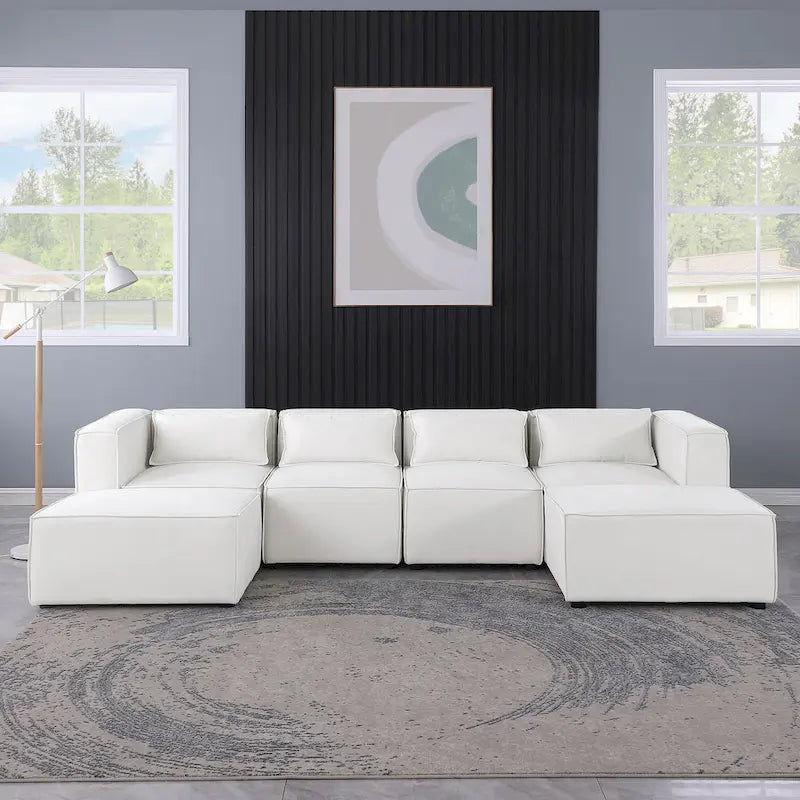 Canapé sectionnel modulaire en forme de U en chenille, 6 pièces, avec 2 poufs amovibles et design à combinaison libre