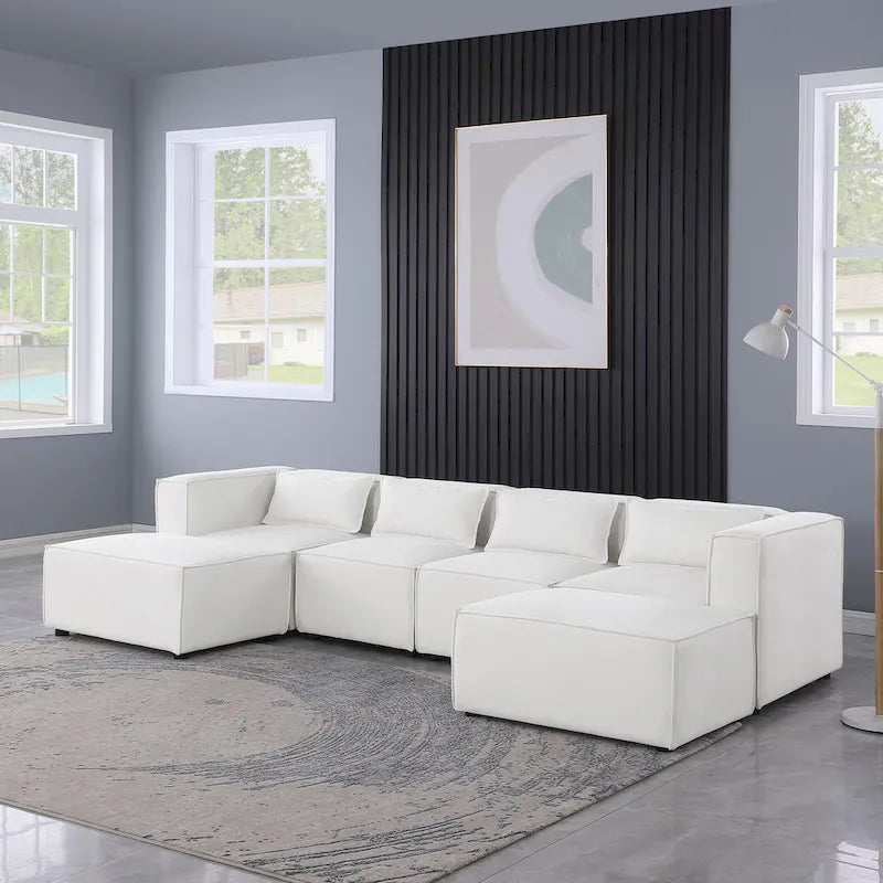 Canapé sectionnel modulaire en forme de U en chenille, 6 pièces, avec 2 poufs amovibles et design à combinaison libre