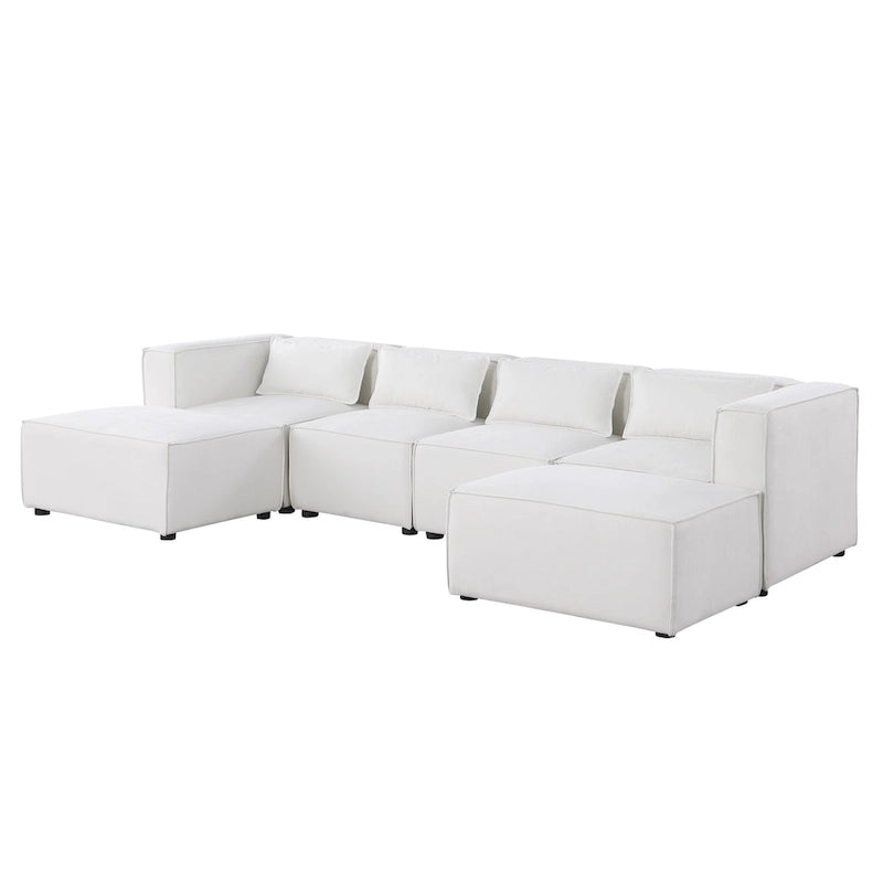 Canapé sectionnel modulaire en forme de U en chenille, 6 pièces, avec 2 poufs amovibles et design à combinaison libre