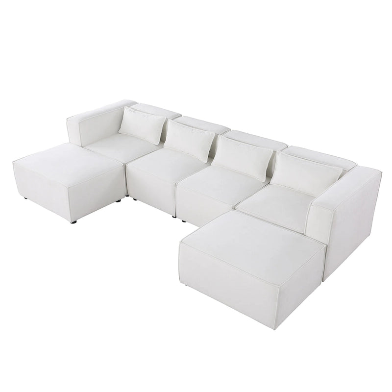 Canapé sectionnel modulaire en forme de U en chenille, 6 pièces, avec 2 poufs amovibles et design à combinaison libre