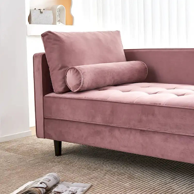 Chaise longue capitonnée en velours rose 64