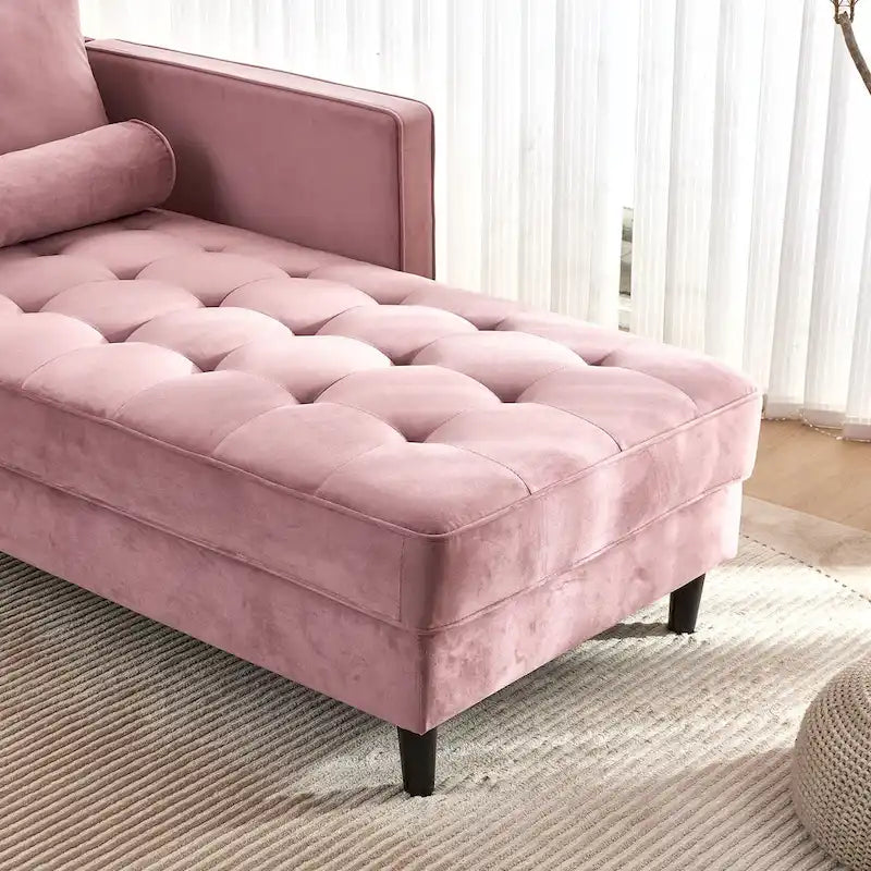 Chaise longue capitonnée en velours rose 64